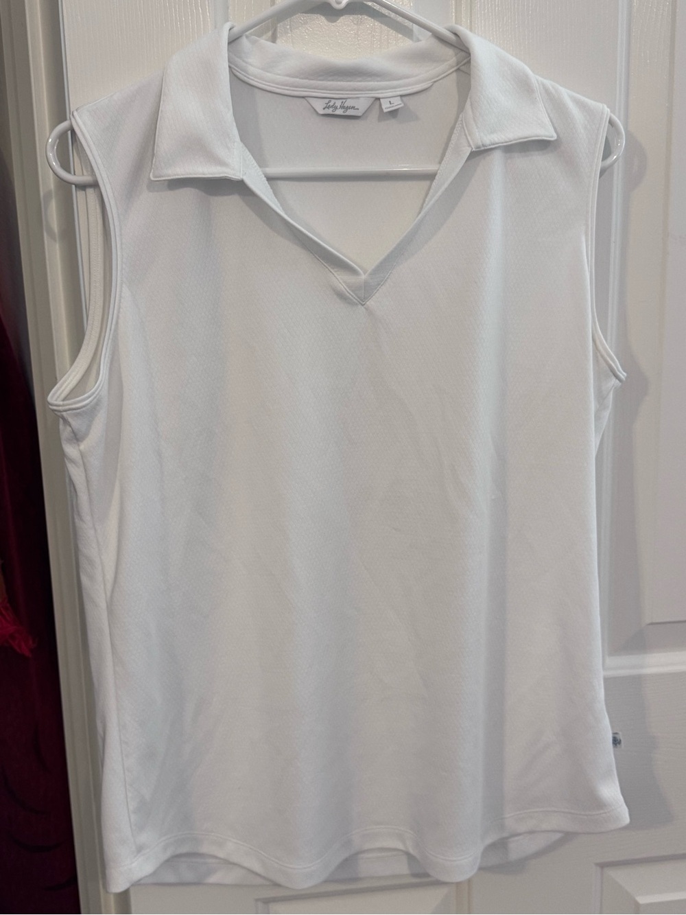 Lady Hagen White Sleeveless Golf Polo Shirt V-Neck Pique Activewear Women's L